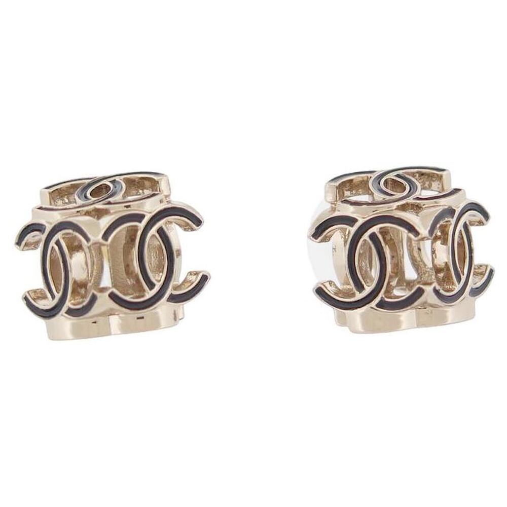 CHANEL 02C Gold-Tone CC Lattice Dome Earrings Cruise 2002 Made in France